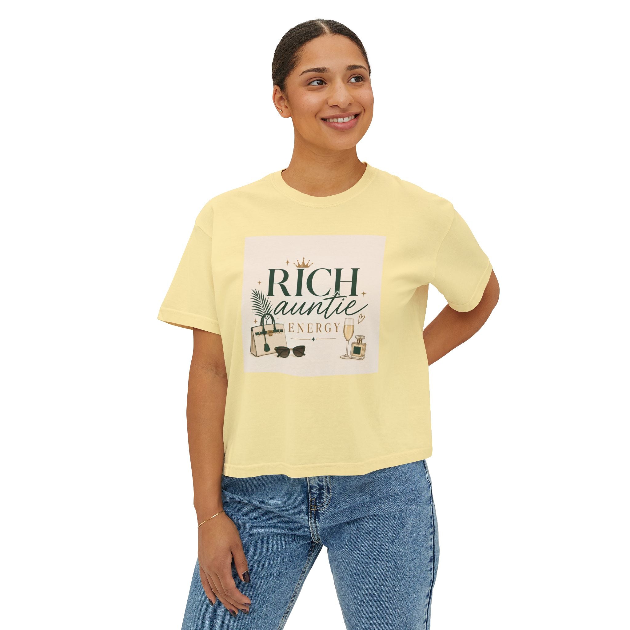 Rich Auntie Energy Boxy Tee — Women's Casual Graphic T-Shirt