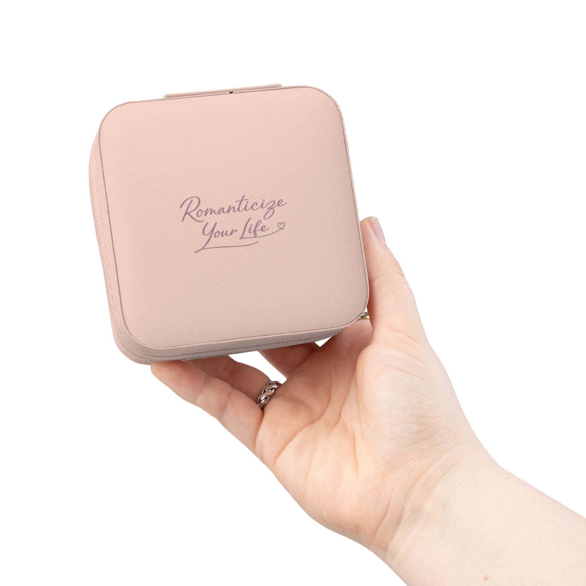 Travel Jewelry Case — Compact Rose Gold Jewelry Organizer with Ring Slots & Compartments