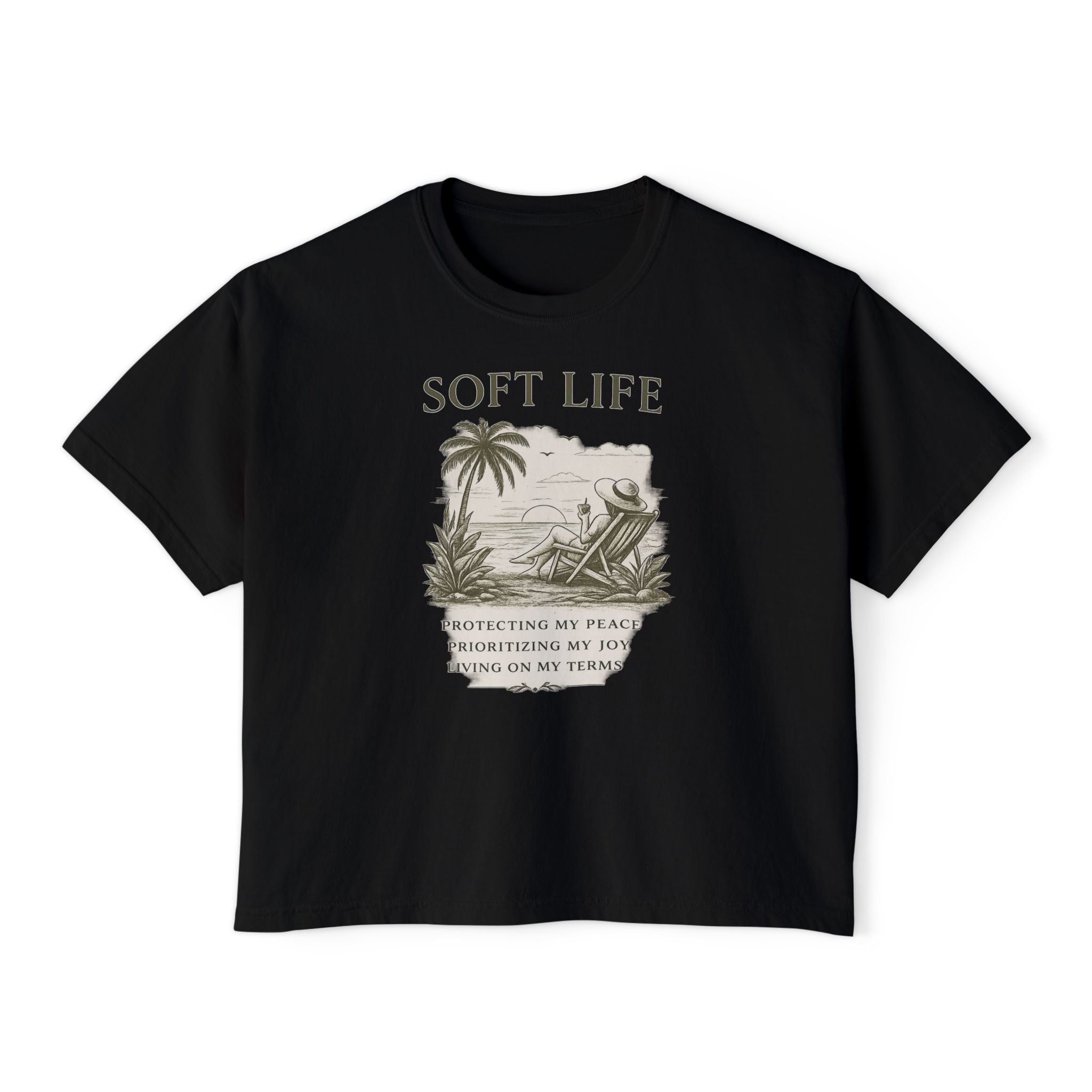 Soft Life Women's Boxy Tee — Relaxed Beach Vibes Graphic Tee