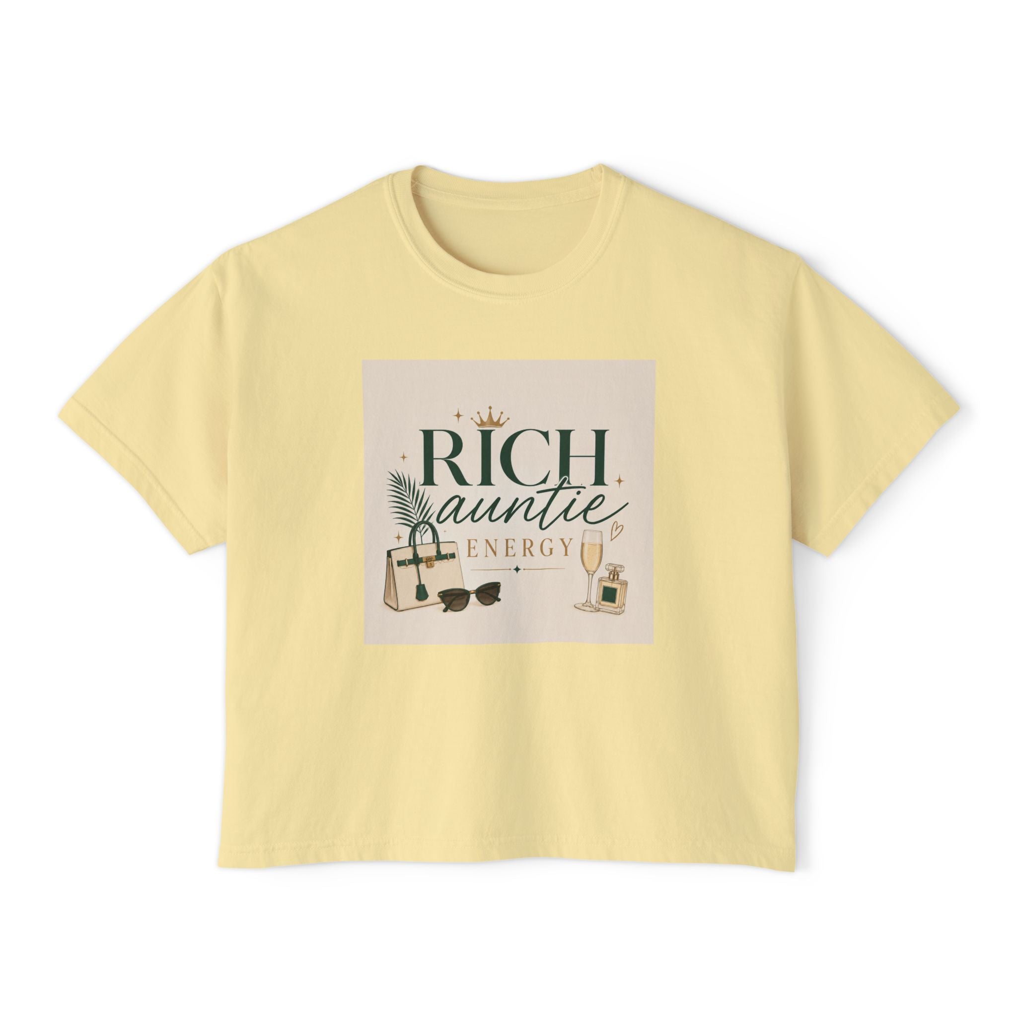 Rich Auntie Energy Boxy Tee — Women's Casual Graphic T-Shirt